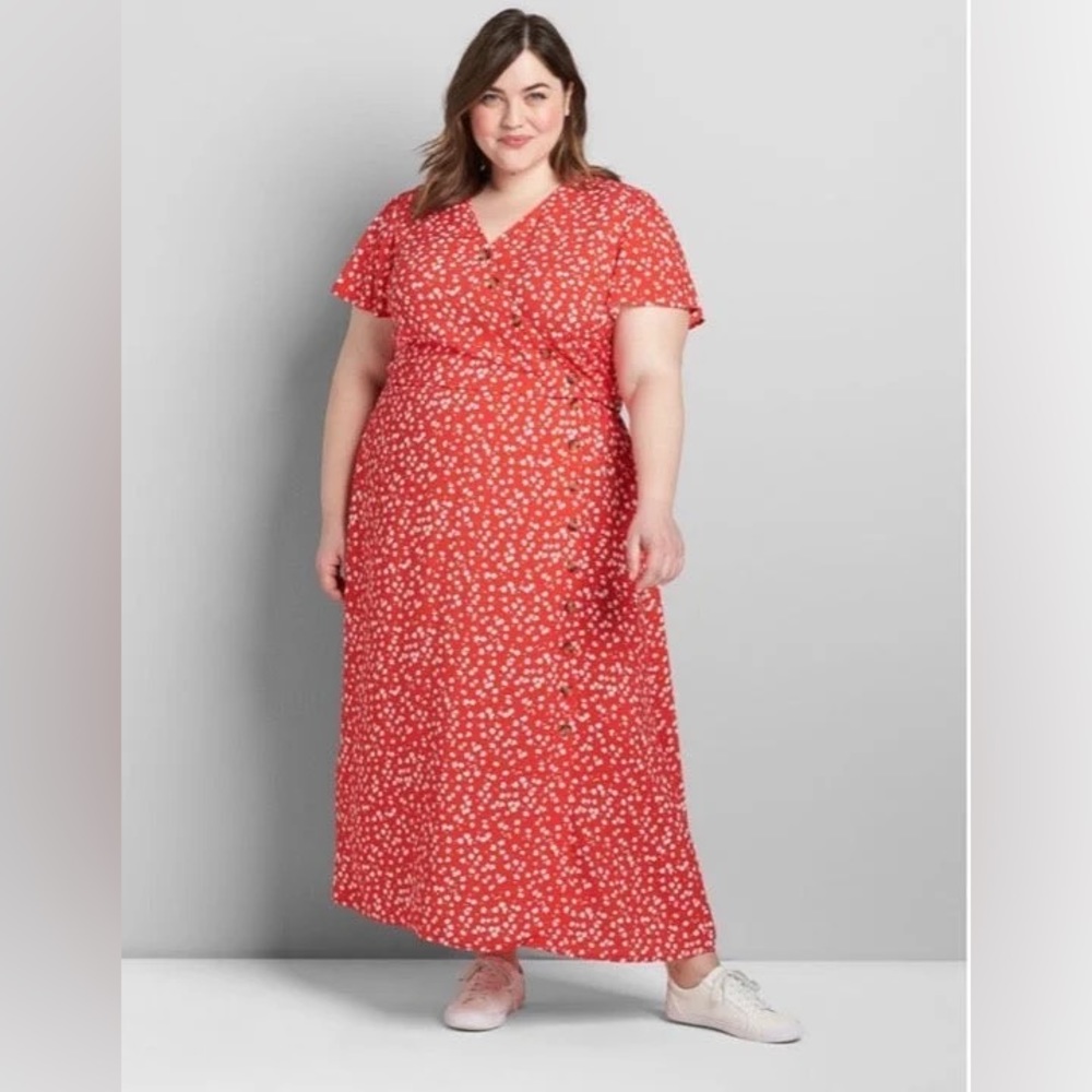 NWT - Lane Bryant - Red ditzy floral maxi dress
